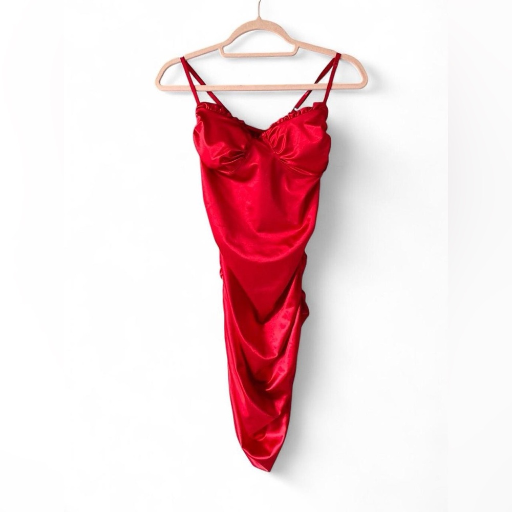 Red Ruched Satin Dress